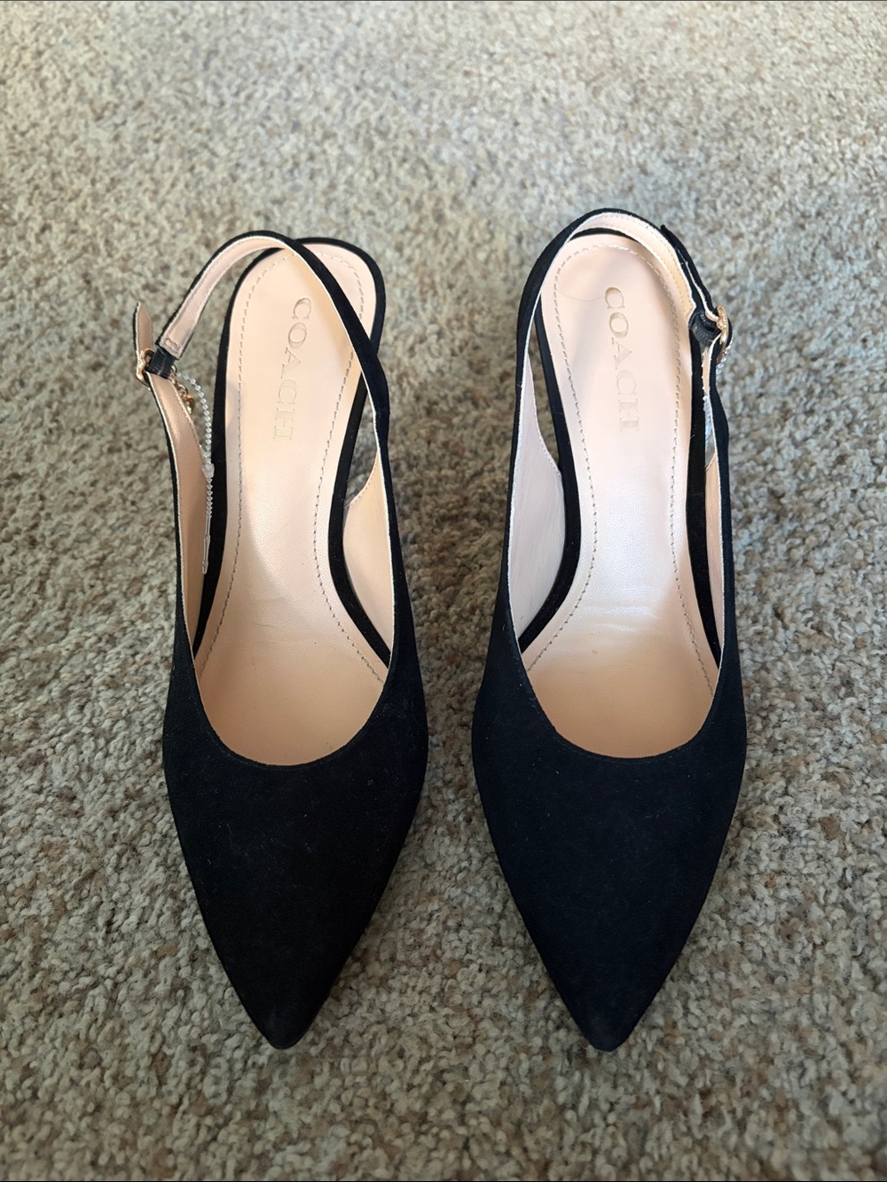 Coach Black Suede Pointed Slingback Heels